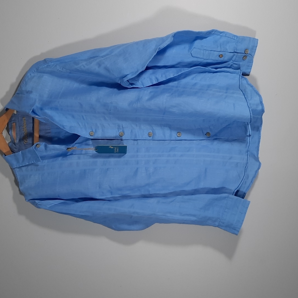 NWT  CARIBBEAN CANAL BLUE BUTTON DOWN LONG SLEEVE SHIRT SZ M